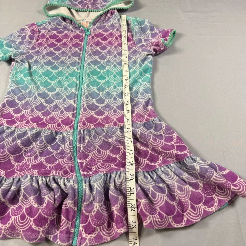 Cat & Jack Girls Mermaid Scale Hooded Zip Up Swim Cover Up Purple Teal M 7/8